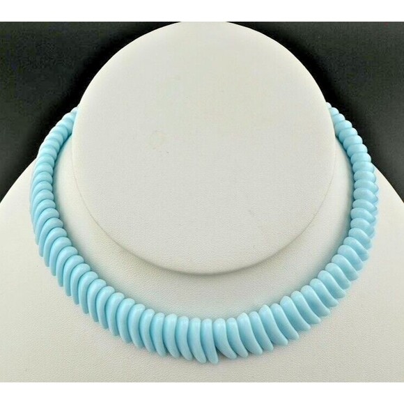 Vtg West Germany Glass Bead Necklace & Clip Earring Set Baby Blue - Picture 2 of 10